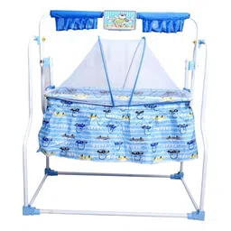 SWINGISH Kids Blue Printed Cradle with Mosquito Net-picture-34