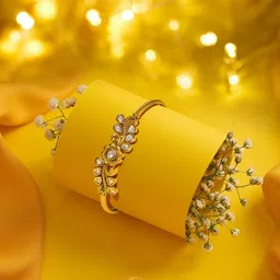 AMI Women Gold-Plated Cubic Zirconia Studded Kada Bracelet-image-23