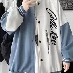 KPOP Men Typography Colourblocked Varsity Jacket image 2