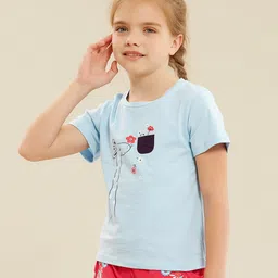 Kookie Kids Half Sleeves Cotton T-Shirt Giraffe Print - Blue-image-2