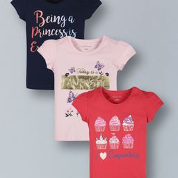 Plum Tree Half Sleeves Pack Of 3 Cupcake Print Tees - Red Pink Blue-picture-4