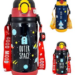 FunBlast Double Walled Stainless Steel Dual Cap Water Bottle - 450 ml (Random Color and Design)-picture-32