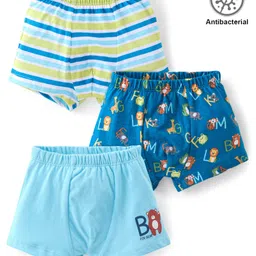 Babyhug 100% Cotton Antibacterial Trunk Briefs Stripes & Lion Print Pack of 3- Blue & Green-picture-17
