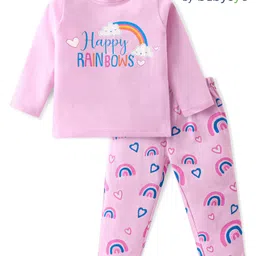 Babyoye Eco Conscious 100% Cotton Anti Bacterial Finish Full Sleeves Night Suit Rainbow Print - Pink-picture-23