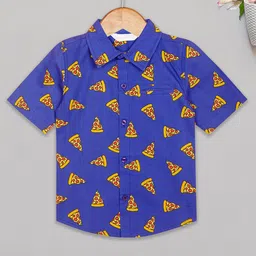 Budding Bees Half Sleeves Pizza Printed Shirt - Blue-image-55