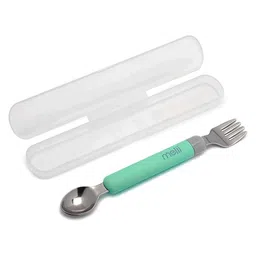 Melii Spork On the Go With Case Mint & grey-image-3