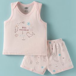 Zero Interlock Knit Sleeveless Shorts Night Suit with Sea Life Print - Baby Pink-picture-11