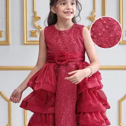 Mark & Mia Woven Sleeveless Party Dress with Floral Applique & Embroidery - Maroon-picture-15