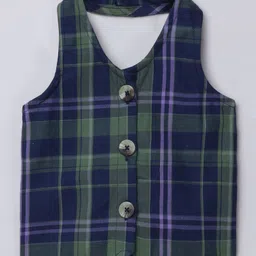 Taffykids Sleeveless Checked Halter Neck Detailed Vest Top - Navy Blue & Green-image-41