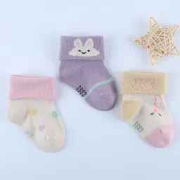 Kidofash Cotton Knit Pack Of 3 Polka Dots & Cute Animal Designed Socks - Purple-picture-18