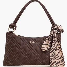 Boho girl Bow & Quil Shoulder Bag Luxurious Quilted Vegan Leather, Unique Knotted Handles & Playful Bow Accent in Rich Brown Hue-image-78