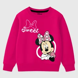 KUCHIPOO Fleece Knit Mickey & Friends Featuring Full Sleeves Minnie Mouse Printed Light Winter Sweatshirt - Red image 1