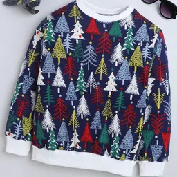 BAATCHEET Fleece Knit Christmas Theme Full Sleeves Christmas Tree Printed Light Winter Sweatshirt - Navy Blue-picture-10