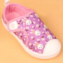 Cute Walk by Babyhug Velcro Closure Casual Shoes with Bunny & Floral Print - Purple image 2