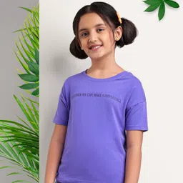 arias by lara dutta Arias Cotton Modal Stretch Knit Drop Shoulder T-Shirt With Gel Print - Purple image 3