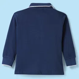 Babyhug Terry Knit Full Sleeves Cut & Sew Polo T-Shirt & Lounge Pant Set with Text Print - Navy Blue image 3