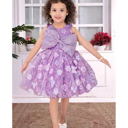 Lagorii Satin Woven Sleeveless Bow Applique Detailed & Sequins Embellished Dress - Lavender image 4