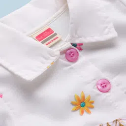 Twetoons Cotton Woven Full Sleeves Collar Neck Frock With Floral Print & Belt - White image 3