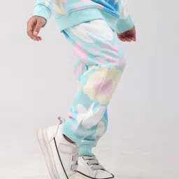 Anthrilo Fleece Knit Floral Printed Winter Joggers - Aqua image 4