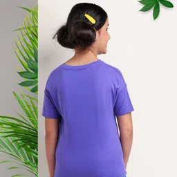 arias by lara dutta Arias Cotton Modal Stretch Knit Drop Shoulder T-Shirt With Gel Print - Purple image 4