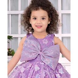 Lagorii Satin Woven Sleeveless Bow Applique Detailed & Sequins Embellished Dress - Lavender image 5