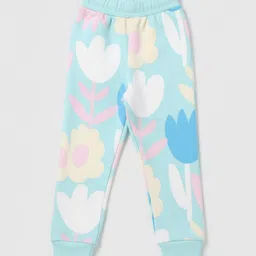 Anthrilo Fleece Knit Floral Printed Winter Joggers - Aqua image 5