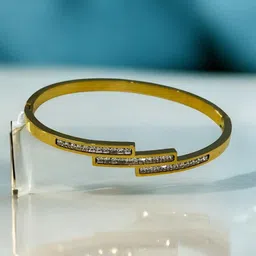 ELEGANCE Stainless Steel Gold-Plated Artificial Stones Studded Cuff Bracelet image 2