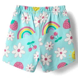 Babyhug Cotton Knit Half Sleeves Co-ords Shorts Night Suit with Tropical Theme Print & Bow Applique - Light Blue image 5