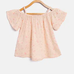 Palm Tree Girls Peach-Coloured Printed Bardot Top image 3