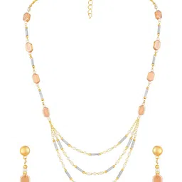 Mahi Gold-Plated American Diamond-Studded & Beaded Layered Jewellery Set image 2