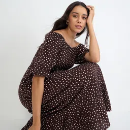 FEMMELLA Polka Dot Print Puff Sleeve Ruffled Midi Dress image 5