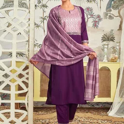 KALINI Women Floral Embroidered Regular Sequinned Kurta with Trousers & With Dupatta image 5