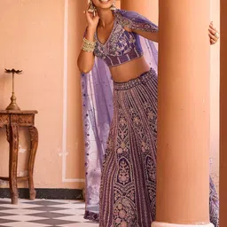 panchhi Embellished Sequinned Semi-Stitched Lehenga & Unstitched Blouse With Dupatta image 4