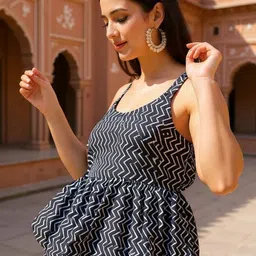 Istyle Can Women Shoulder Straps Zig Zag Printed Top image 4