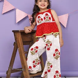 LIL PITAARA Girls Floral Printed Pure Cotton Top With Palazzo-image-16