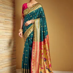 Kalista Woven Design Zari Silk Blend Handloom Paithani Saree-picture-39