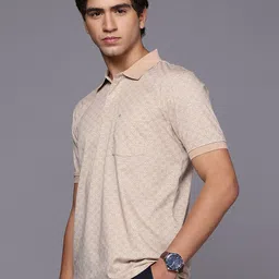 Louis Philippe Ethnic Motifs Printed Pure Cotton Polo Collar Pocket T-shirt image 4