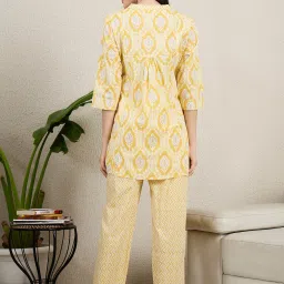 July Nightwear Cotton Yellow Printed Kurti with Pajama image 2