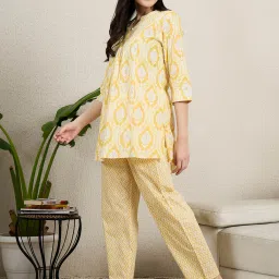 July Nightwear Cotton Yellow Printed Kurti with Pajama image 3