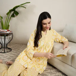 July Nightwear Cotton Yellow Printed Kurti with Pajama image 4