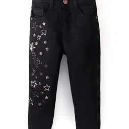Babyhug Denim Full Length Jeans With Stretch with Stars Printed - Black-picture-30