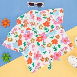 Pantaloons Junior Half Sleeves Floral Printed Top - White-image-48