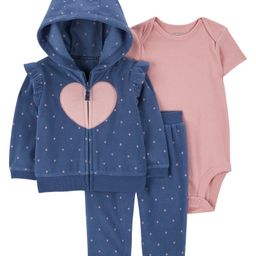 Carter's Full Sleeves Infant Girls Heart 3-Piece Fleece Cardigan Set - Navy Blue-picture-41
