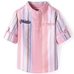 Babyhug Cotton Woven Full Sleeves Mandarin Collar Stripe Kurta Shirt- Pink-picture-14