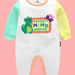 The Peppy Tend Cotton Monthly Birthday Theme Full Sleeves Naughty Nine Months Text Printed Romper - Multi Colour-picture-18