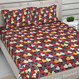 FABINALIV Multicolor Abstract Woollen King Size Fitted Double Bedsheet with 2 Pillow Covers-picture-28