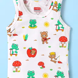 Babyhug 100% Cotton Single Jersey Knit Sleeveless Sando With Animal Print - White-picture-27