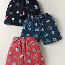 CUCUMBER Sinker Knit Above Knee Length Printed Shorts Pack of 3 - Black Red & Blue-picture-10