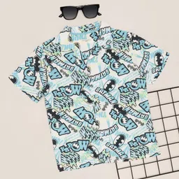 Pantaloons Junior Rayon DC Comics Featuring Half Sleeves Batman Logo Printed Shirt - Blue-picture-14