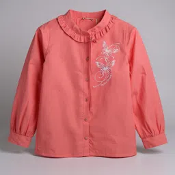 PURPLE UNITED KIDS Poplin Woven Full Sleeves Butterfly Embroidered Top - Pink-image-57